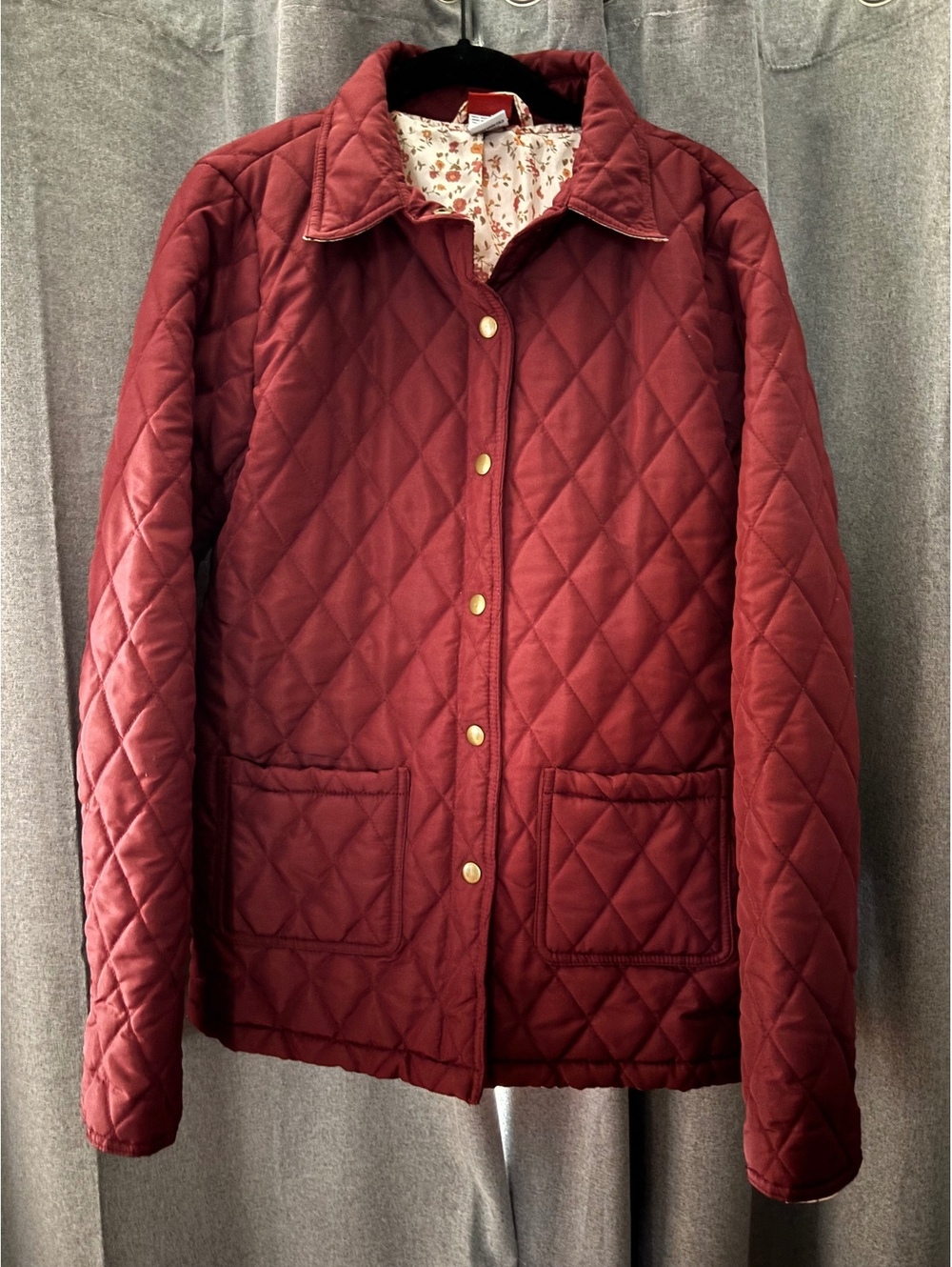 Vtg Tudor Court Women's Quilted Burgundy Jacket with Floral Lining, Size Small